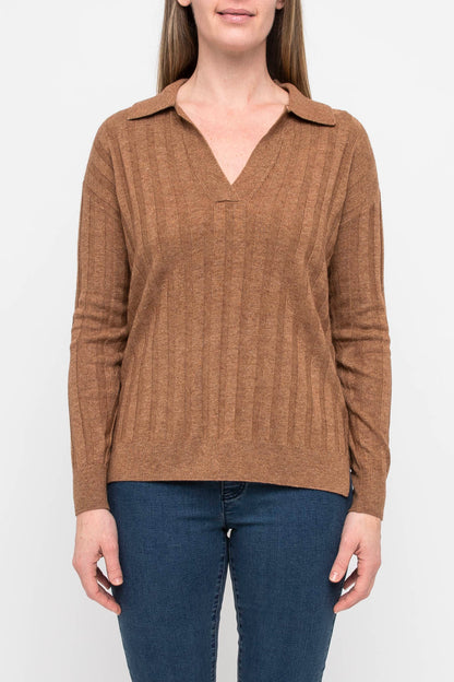 Rib Collared Pullover Toffee