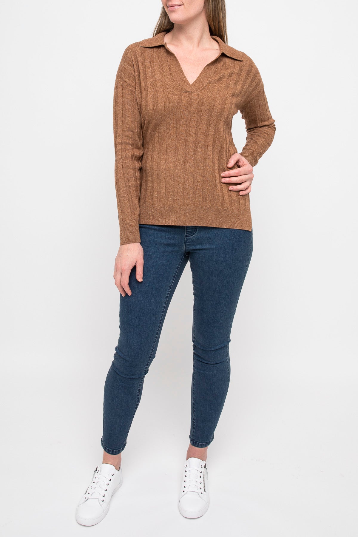 Rib Collared Pullover Toffee