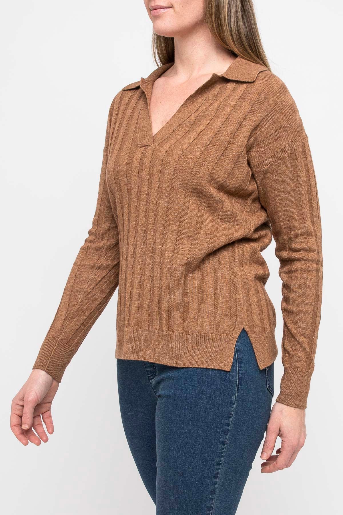 Rib Collared Pullover Toffee