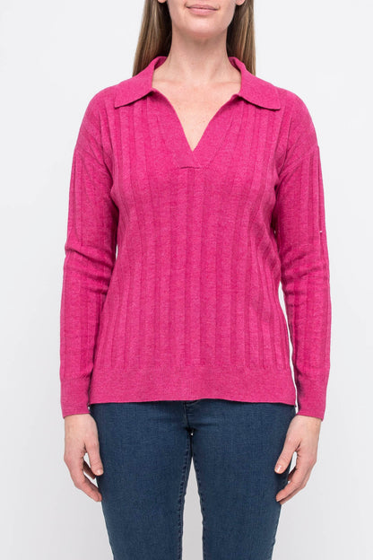 Rib Collared Pullover Cerise