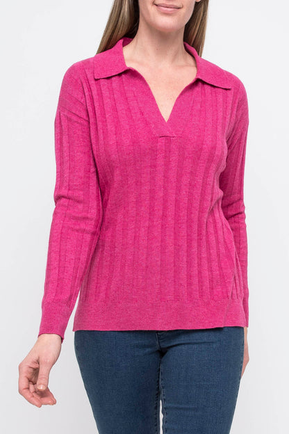 Rib Collared Pullover Cerise