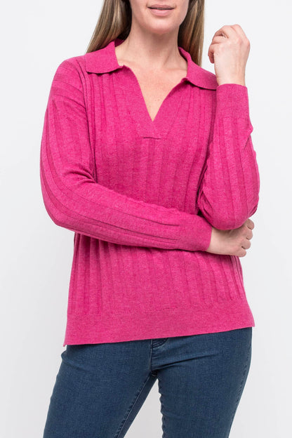 Rib Collared Pullover Cerise