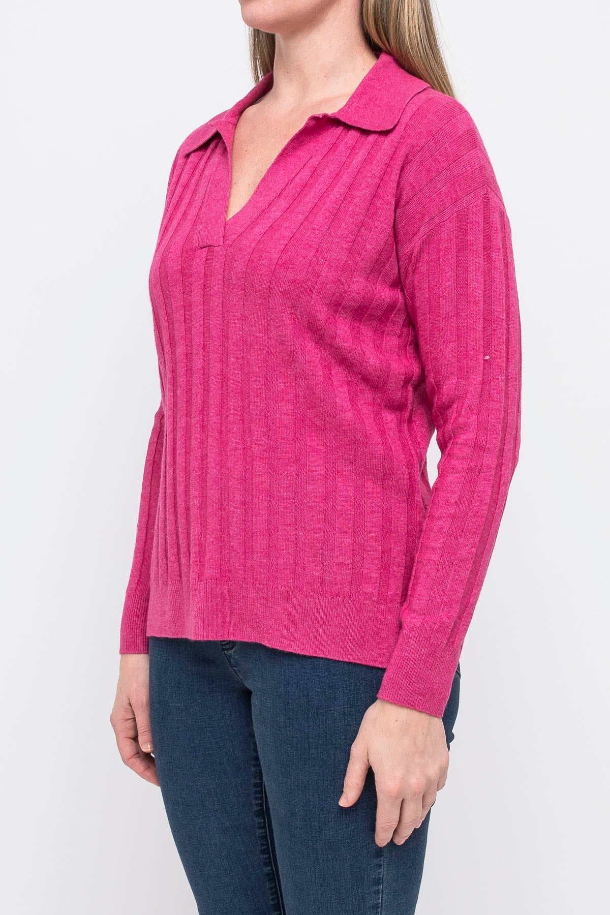 Rib Collared Pullover Cerise