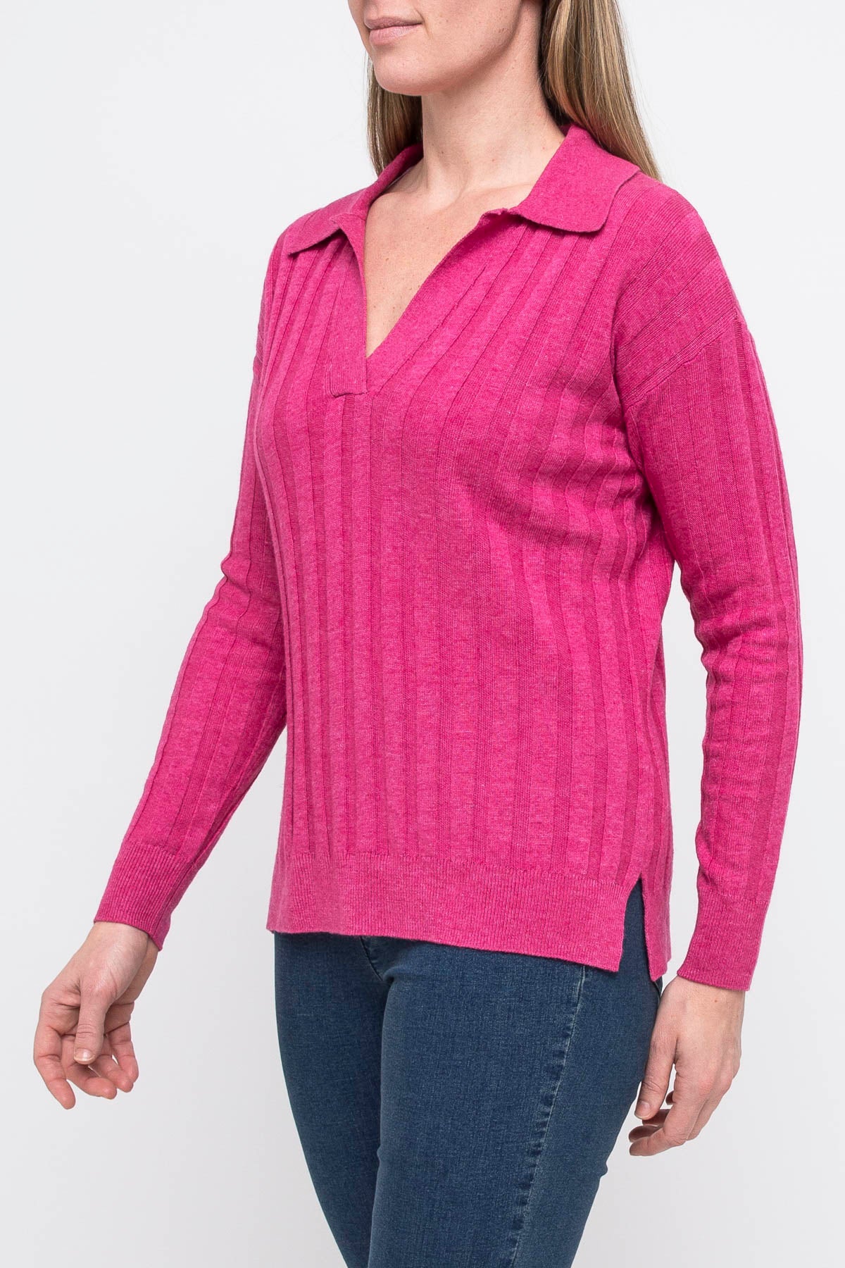 Rib Collared Pullover Cerise