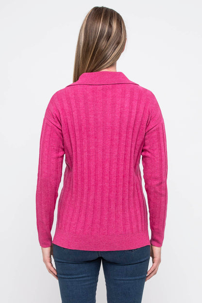 Rib Collared Pullover Cerise